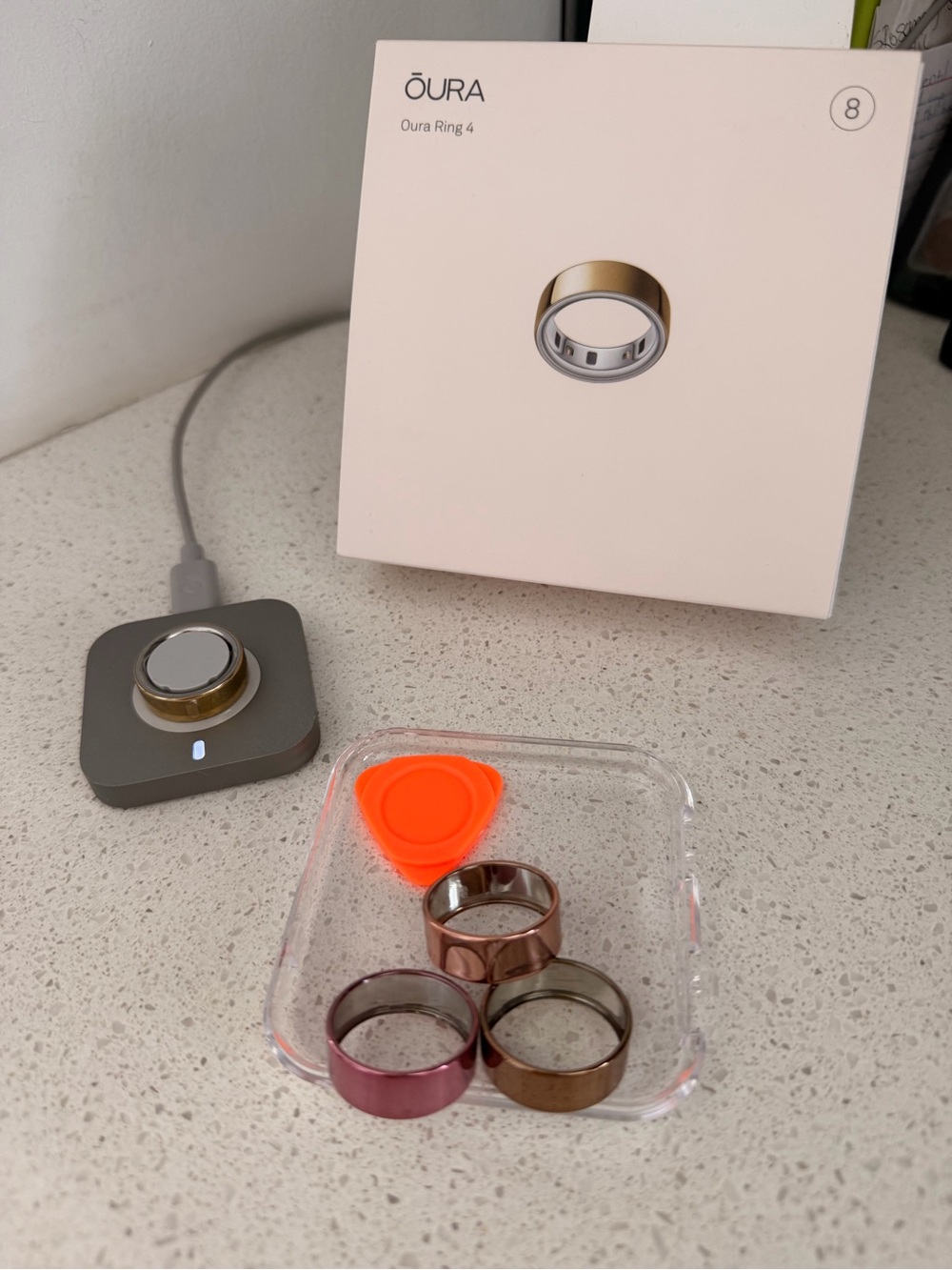 Oura Ring 4 Gold size 8. Everything included.